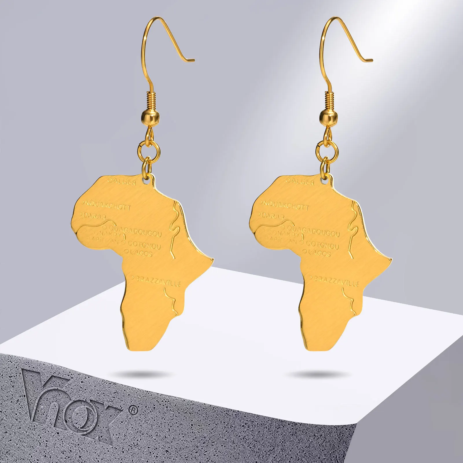 

Vnox Africa Map Earrings for Women, Detailed Texture Map Dangle Earrings, Gold Color Anti Allergy Stainless Steel Drop Earrings