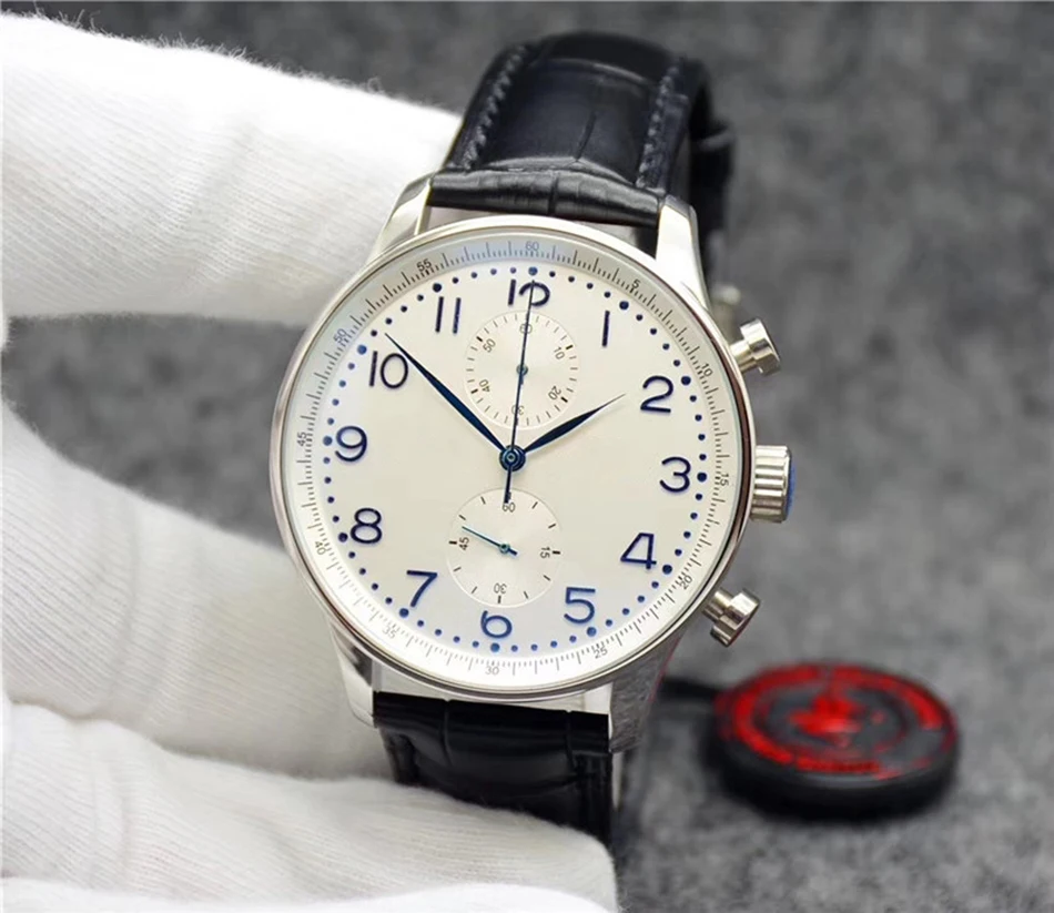 

classic mens quartz chronograph watch black brown leather