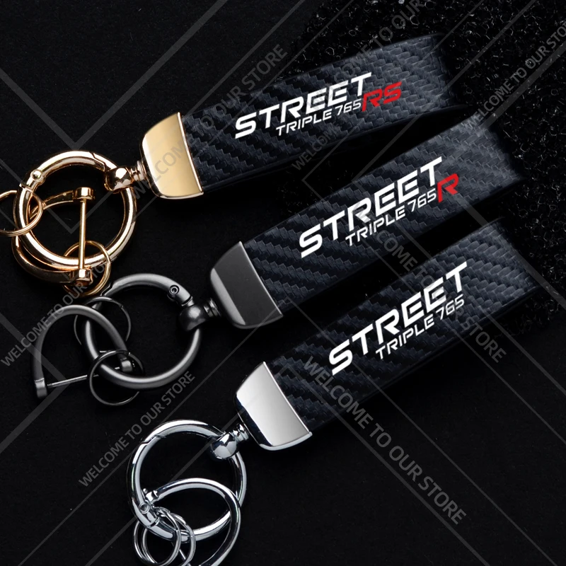 Фото 1 шт. брелок для мотоцикла для Triumph Street Triple 765 765R 765RS логотип виджет украшения металлический кожаный брелок из углеродного волокна №1