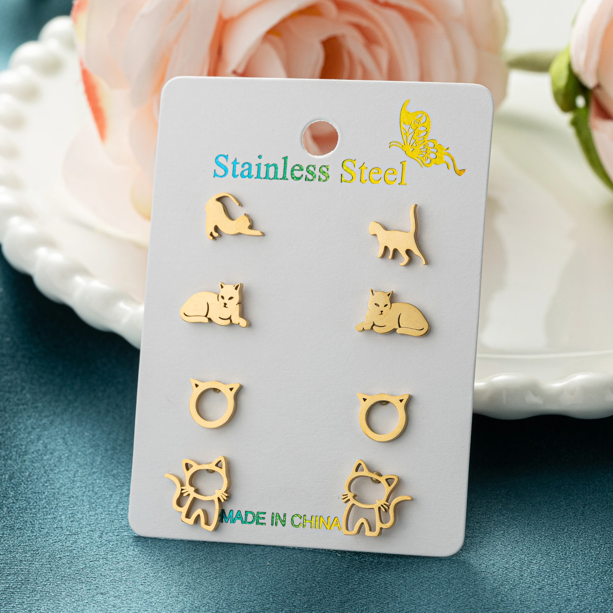 4 пары/партия серьги-гвоздики из нержавеющей стали