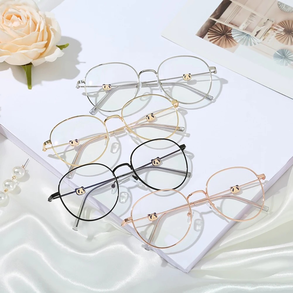 

Fashion Cute Retro Anti Blue Light Glasses Panda Decorative Spectacles Metal Frame Comfortable Transparent Eyewears for Women