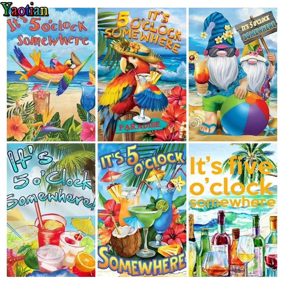 

Алмазная живопись, летняя пляжная полноразмерная Алмазная вышивка «это 5 часов», Набор для вышивки крестиком, мозаика, стразы, искусство