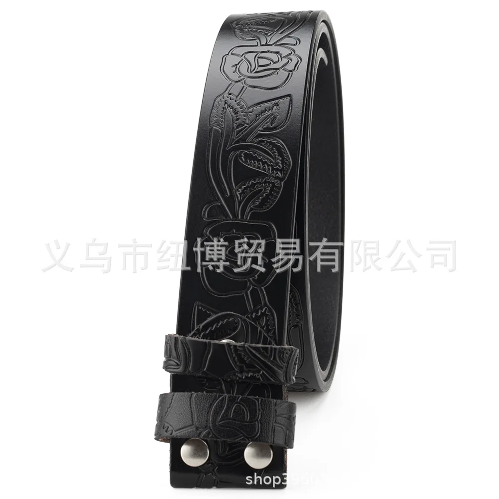 Floral Pattern Belt No Buckle Genuine Leather Plant