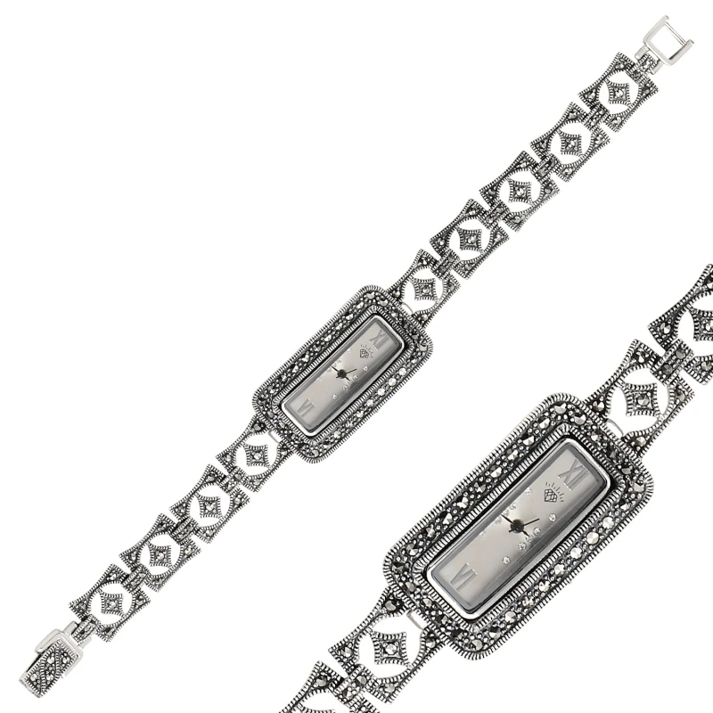 

Silver 925 Sterling Marcasite Sleeve Clock