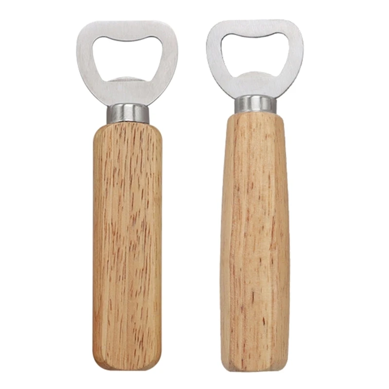 

F1FD 2 Pcs Wood Handle Beverage Bottle Opener for Kitchen, Bar, Restaurant Easy Carry