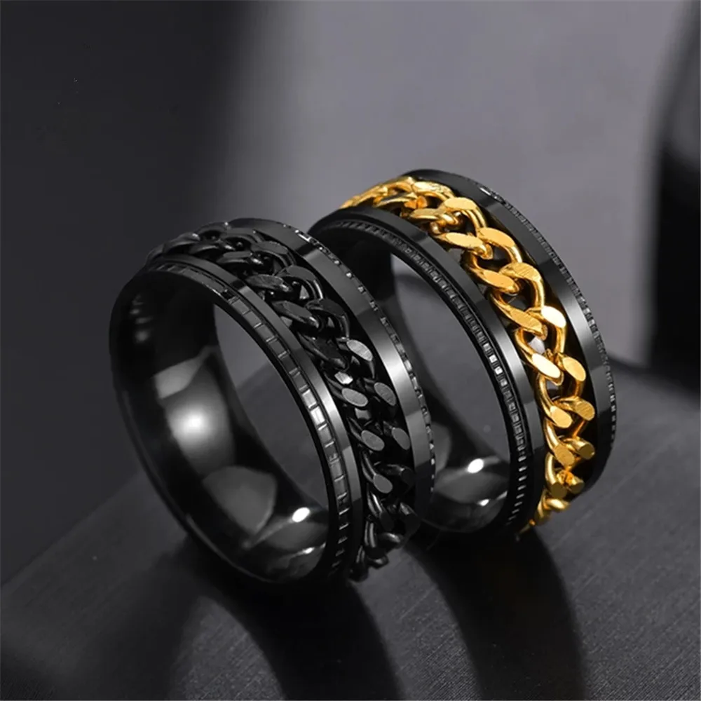 

Titanium Stainless Steel Rotating Anxiety Fidget Ring Chain Spinner Finger Anillos For Men Simple Fashion Punk Rock Wine Starter