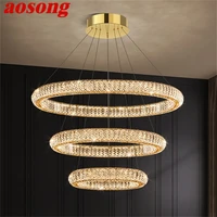aosong modern pendant lamp crystal round rings led luxury fixtures decorative chandelier for home living room bedroom