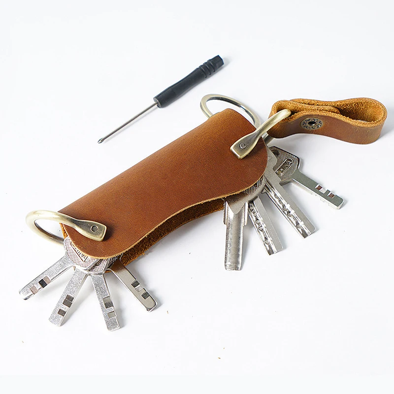 Handmade Genuine Leather Car Key Organizer Pouch Storage Bag Case Wallet Holder Chain Retro Nature Cowhide Housekeeper Pocket