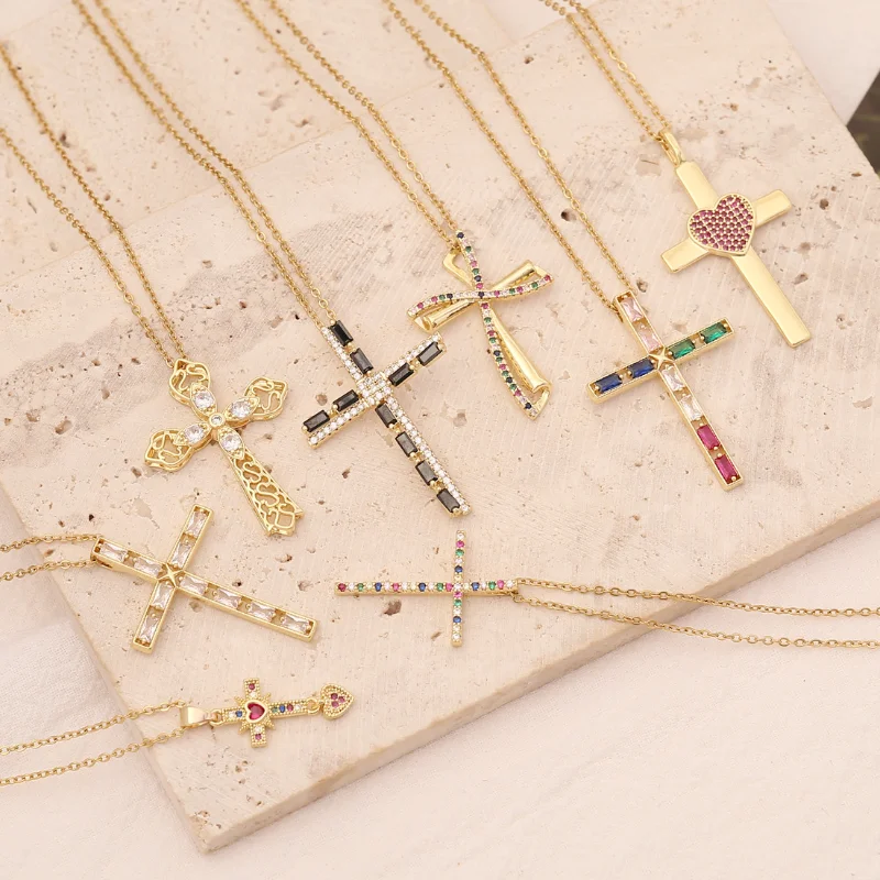 

Vintage Cross Pendants Necklace Encanto Luxury Necklaces for Women Collares Cadena Stainless Steel Chains Crystal Jewelry Choker