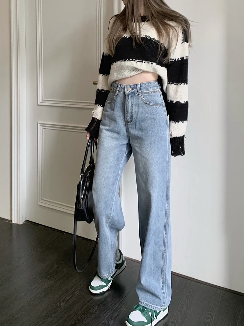 N1463   Straight-leg jeans women's new design hollowed-out high-waisted thin wide-leg long pants jeans