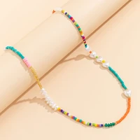 kunjoe bohemian heart imitation pearls choker necklace for women vintage fashion crystal beaded chain necklace girl boho jewelry