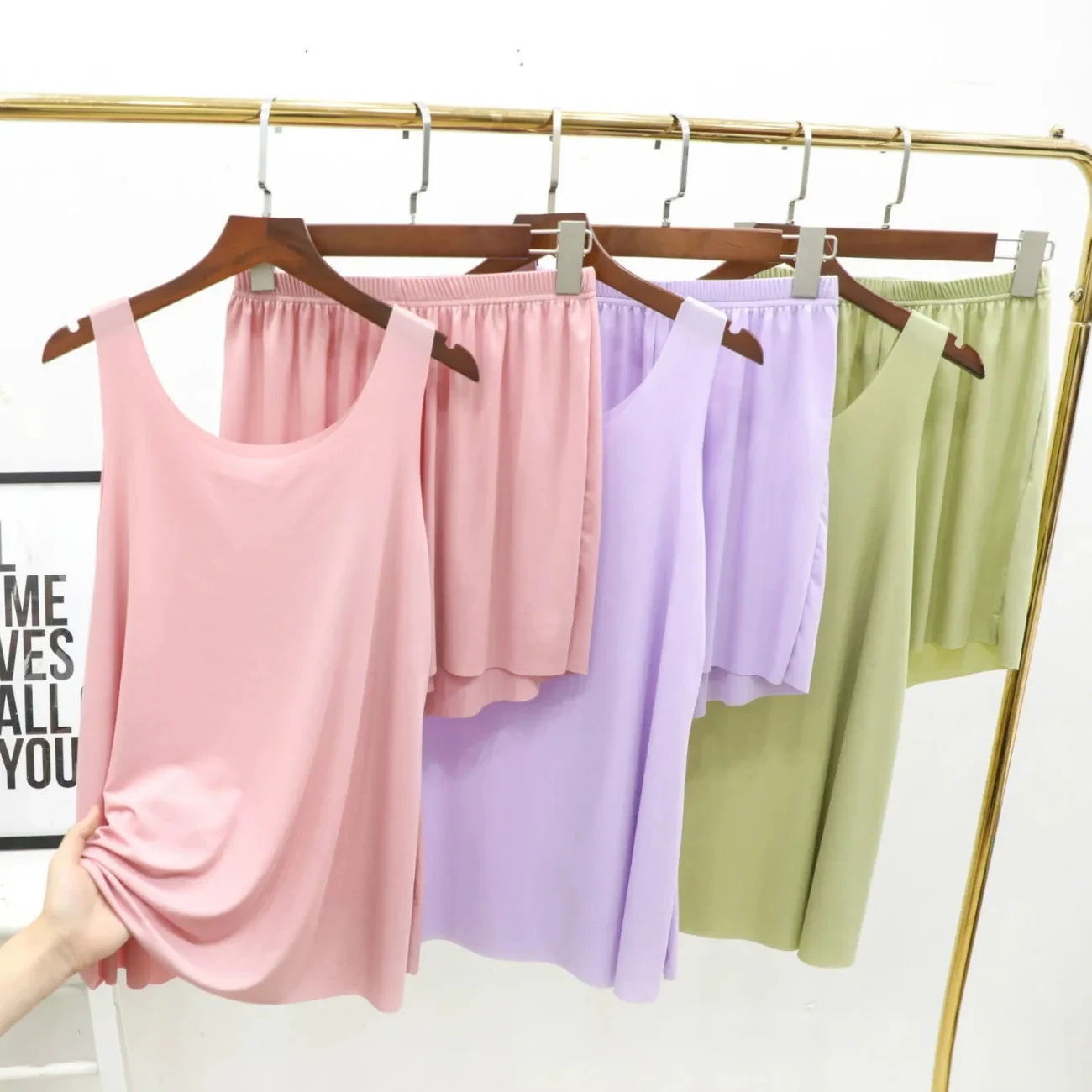 

Ice silk pajamas women's summer loose large sleeveless vest shorts home suit thin two-piece set P3 676