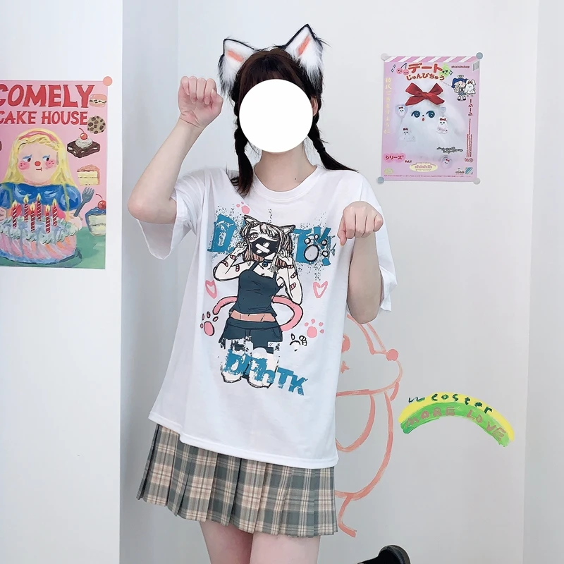 

Japanese Streetwear E Girl Anime Tshirt Women Clothes Grunge Graphic Top Harajuku Kawaii Summer Tops for Women 2022 Goth T Shirt