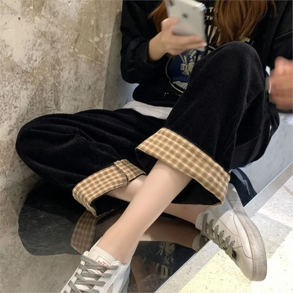 

Осенне-зимние студенческие свободные широкие брюки с высокой талией, плотные повседневные брюки