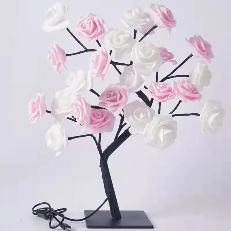 24 LED Rose Flower Tree Lights USB Table Lamp Fairy Maple Leaf Night Light Home Party Christmas Wedding Bedroom Decoration Gift images - 6