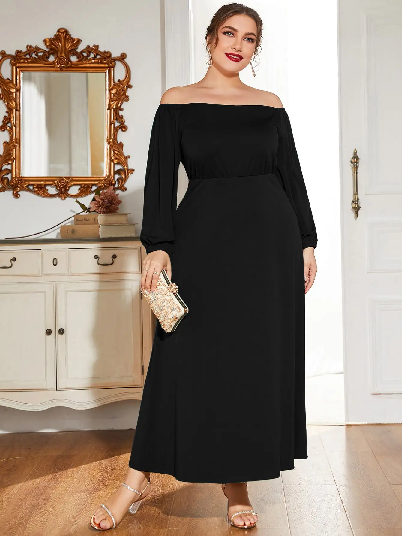 Add Elegant Plus Size Off Shoulder Bodycon Dress