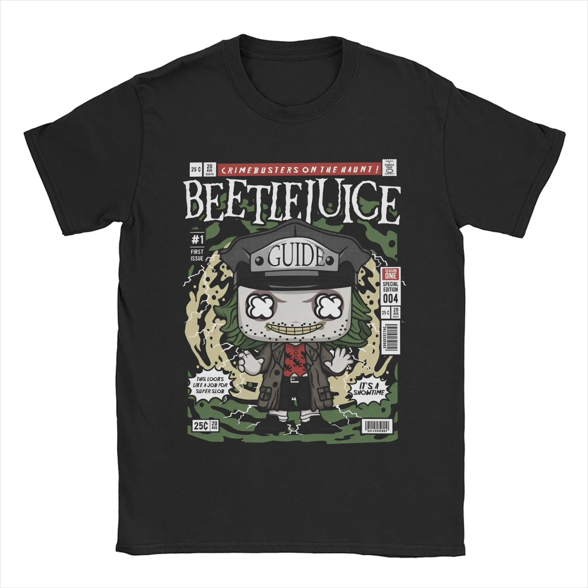 B-Beetlejuices Spooky Movie Ghost T Shirts Men 100% Cotton Cool T-Shirts Halloween Horror Tees Short Sleeve Clothing Plus Size