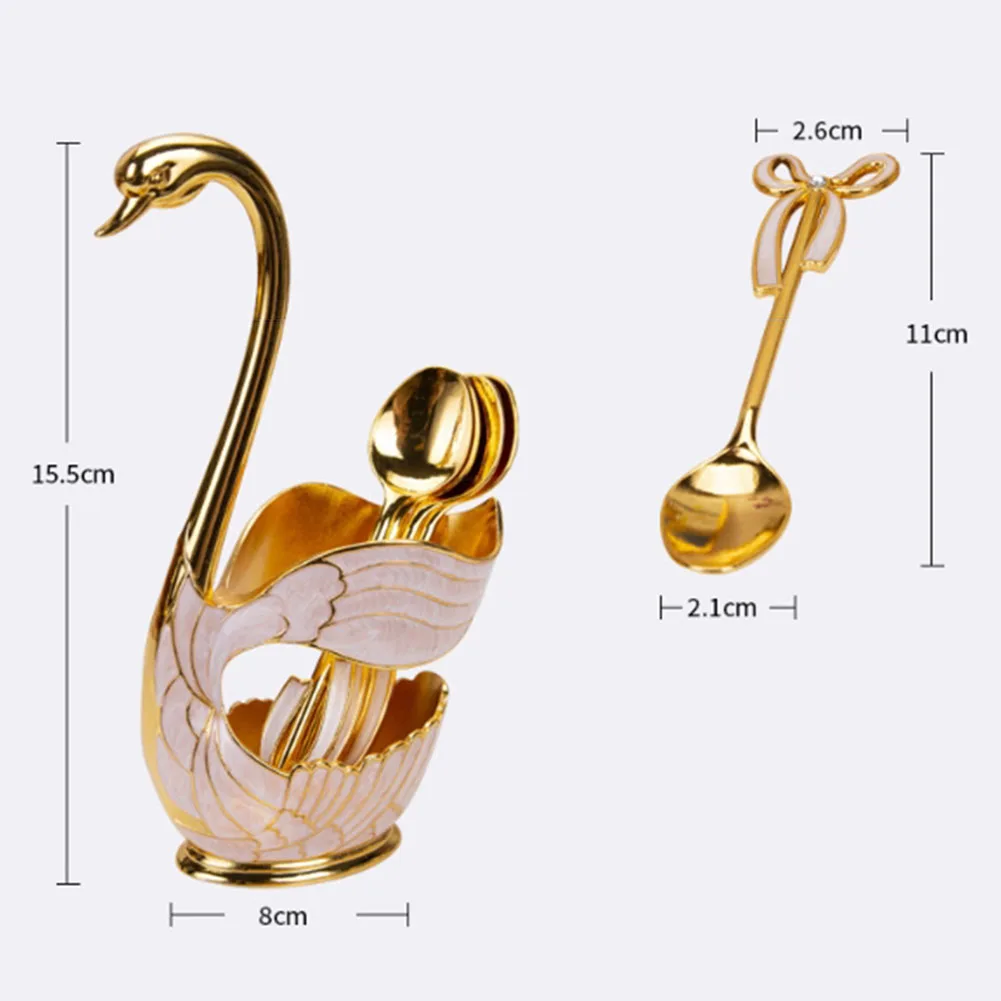

6*Tableware Spoon+1*Swan Shaped Base Exquisite Dessert Coffee Cutlery Spoon For Kitchen Tableware Gadget Wedding Party Decor