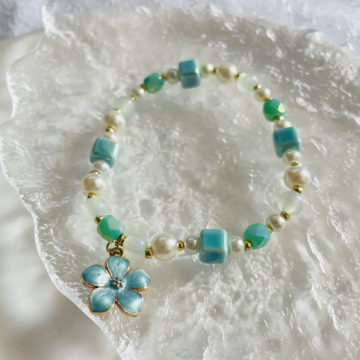 

Bohemian Bracelet for Women Stretch Pearl Ceramic Mix Match Original Cyan Bracelets Boho Hippie Bangle Dainty Best Friend Gift
