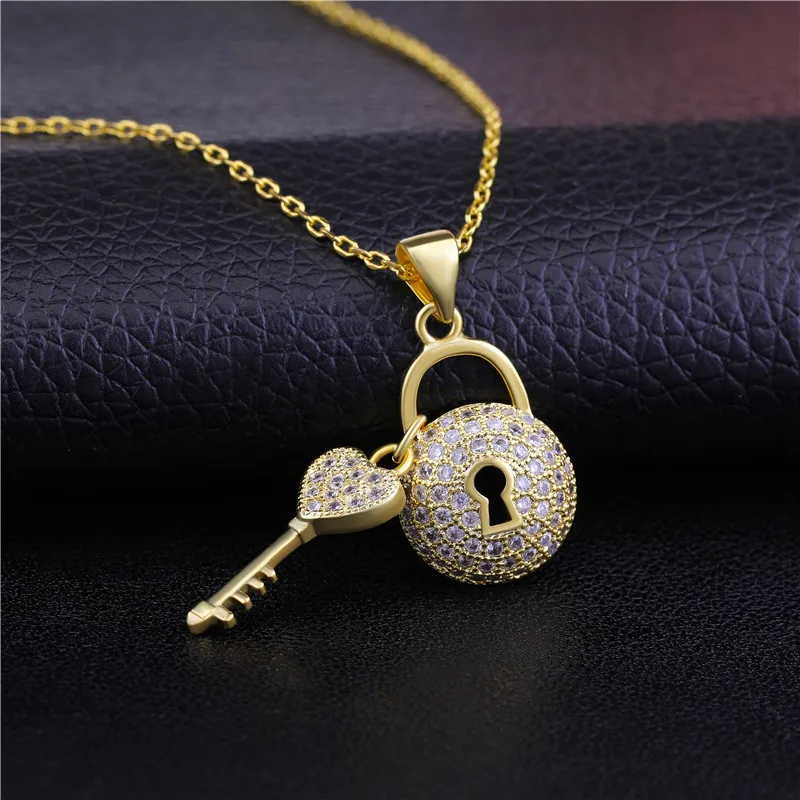 Juya 18K Real Gold Plated Pendant Necklace Supplies Micro Pave Zircon Beautiful Cat Butterfly Love Key Necklaces For Women Gift images - 6