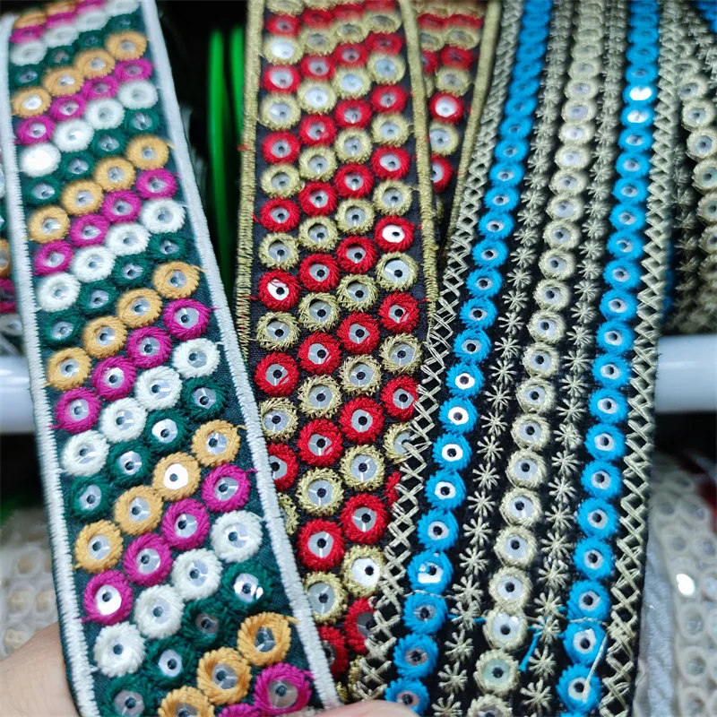 

3.5cm width Squins Lace triming Ribbon Ethnic Webbing Decoration for Neck Clothes Bag Shoes Decor DIY Sewing Accessories