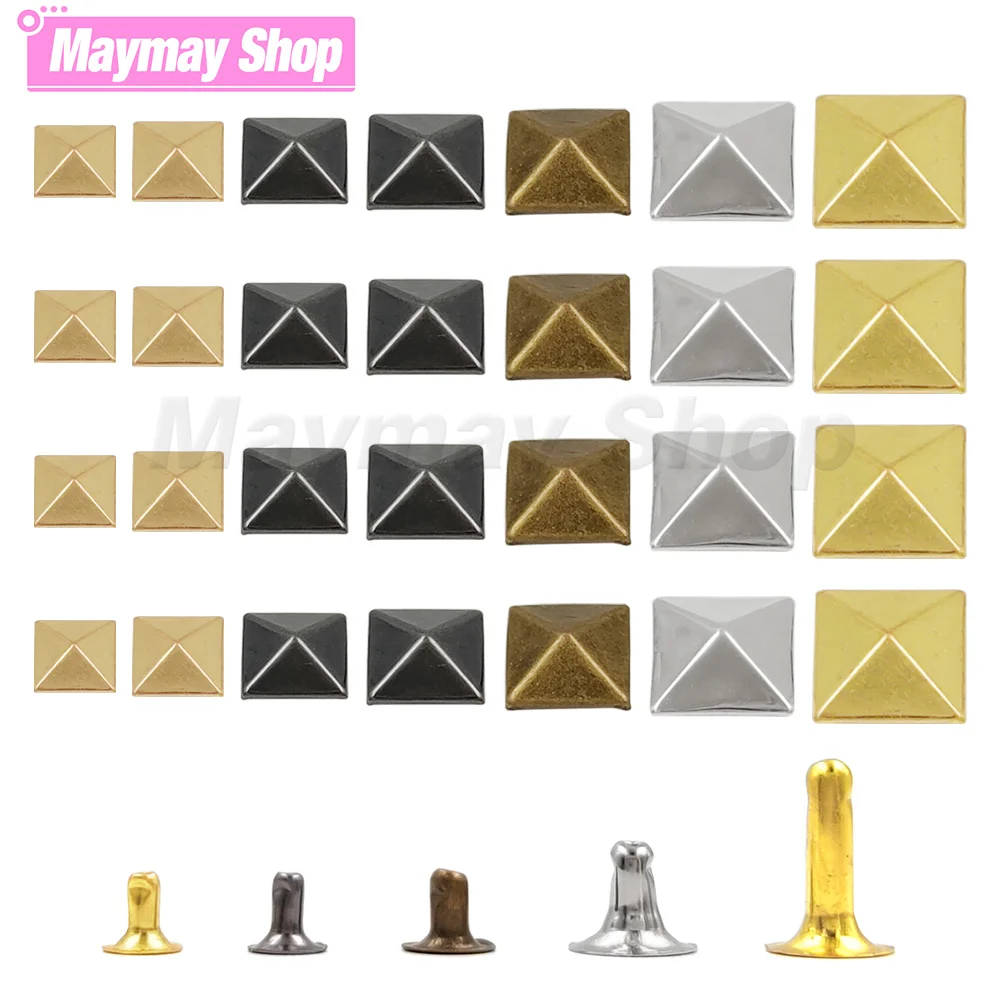 

100sets 6-12mm Metal Pyramid Cap Rivets Studs Square Rivet for Leather Craft Bag Belt Clothing Garment Shoes Accessories