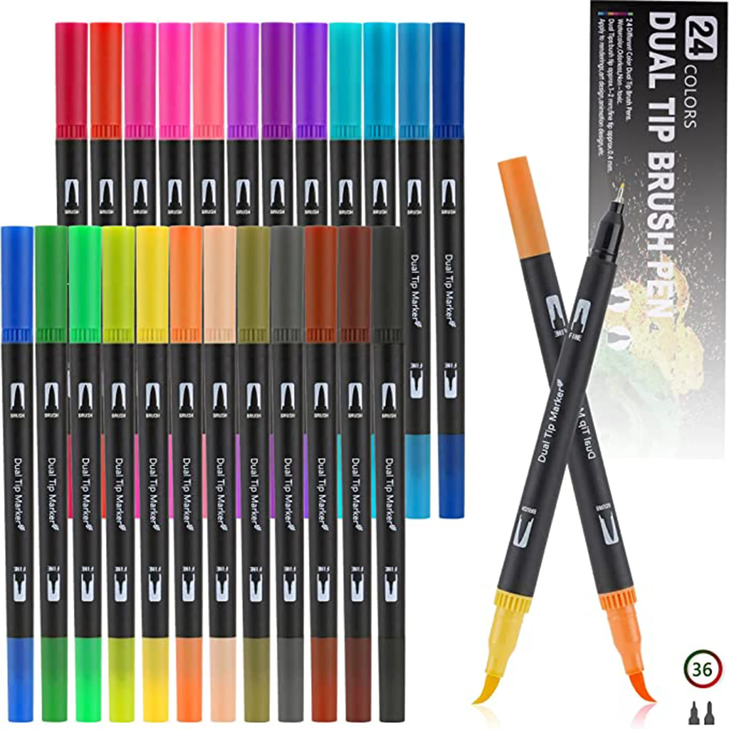 

24 Colors Dual Tip Brush Art Marker Pens Coloring Markers Fine & Brush Tip Pen for Adult Coloring Book Note Taking Art Supplier
