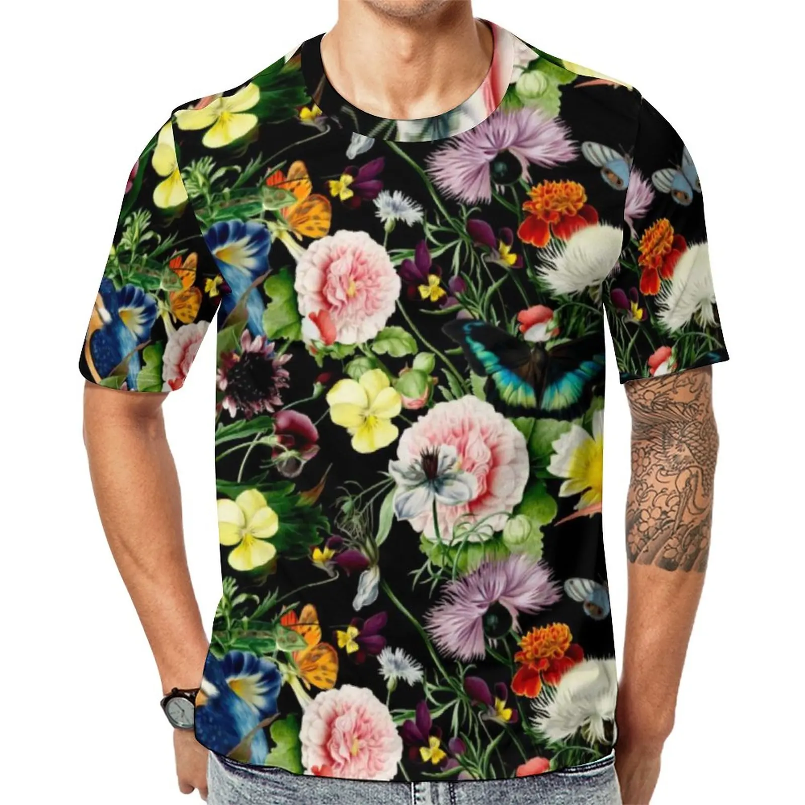 

Vintage Tropical Floral Print T-Shirt Bird Butterfly EDEN Patterns Aesthetic T-Shirts O-Neck Trending Tee Shirt Graphic Clothes