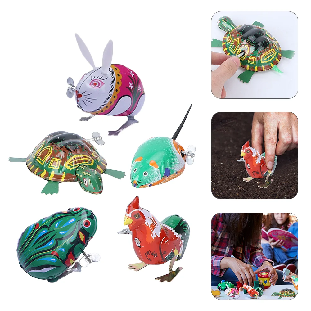 

5 Pcs Wind Tin Toys Nativity Toys Kids Mini Animal Toy Filler Vintage Toys Iron Clockwork Toy Jumping Frog Toy Child