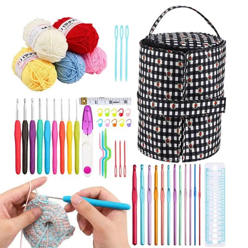 

Knitting Set Crochet Kit With Yarn Reusable Ergonomic Knitting & Crochet Supplies Beginner Crochet Kit For Crocheting Kids