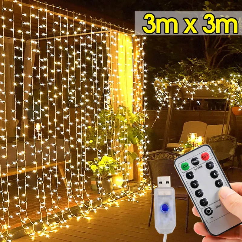 LED Curtain Lights Christmas Fairy Garland String Light USB Remote Control Xmas New Year Wedding Party Decoration Outdoor Garden