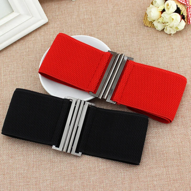 

High Quality Versatile Elastic Double Buckle Fashion Wide Girdle Ladies Dress Decoration Belts for Women Luxury Designer Brand