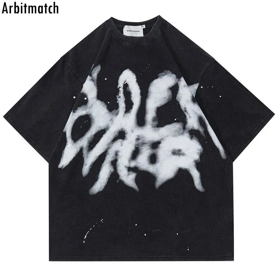 

Уличная одежда, футболка в стиле хип-хоп с принтом букв Speckle, хлопковая Футболка оверсайз в стиле Харадзюку, 2023 винтажная свободная футболка ...