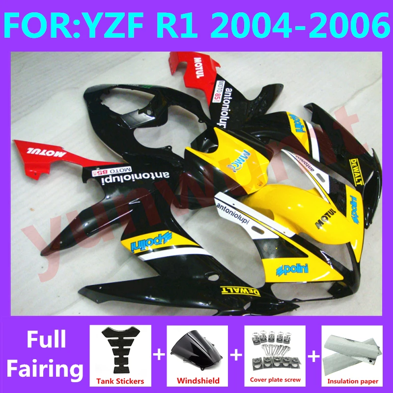 

NEW ABS Motorcycle Injection full Fairing Kit fit For YZF R1 2004 2005 2006 YFZ-R1 04 05 06 Bodywork Fairings kits black yellow