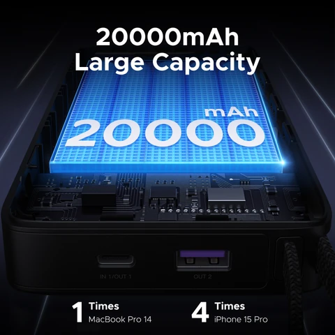 UGREEN 67 Вт, 20000 мАч, встроенный кабель Type-C, зарядное устройство для ноутбука PD3.0, 65 Вт, совместимое с внешней батареей Xiaomi 67 Вт
