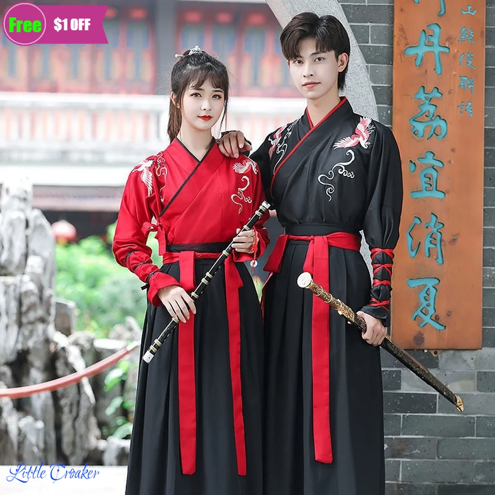 

Han Element Cross-collar Waist Underskirt Daily Improved Hanfu Female Student Chinese Style Class Clothes Ancient Couple Clothes