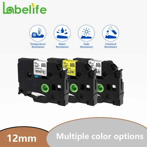 Прочная ламинированная лента для этикеток 12 мм TZE231 TZE131 TZE631, совместимая с лентой для принтера этикеток Brother PT-H100 PT-H110 D600 710BT