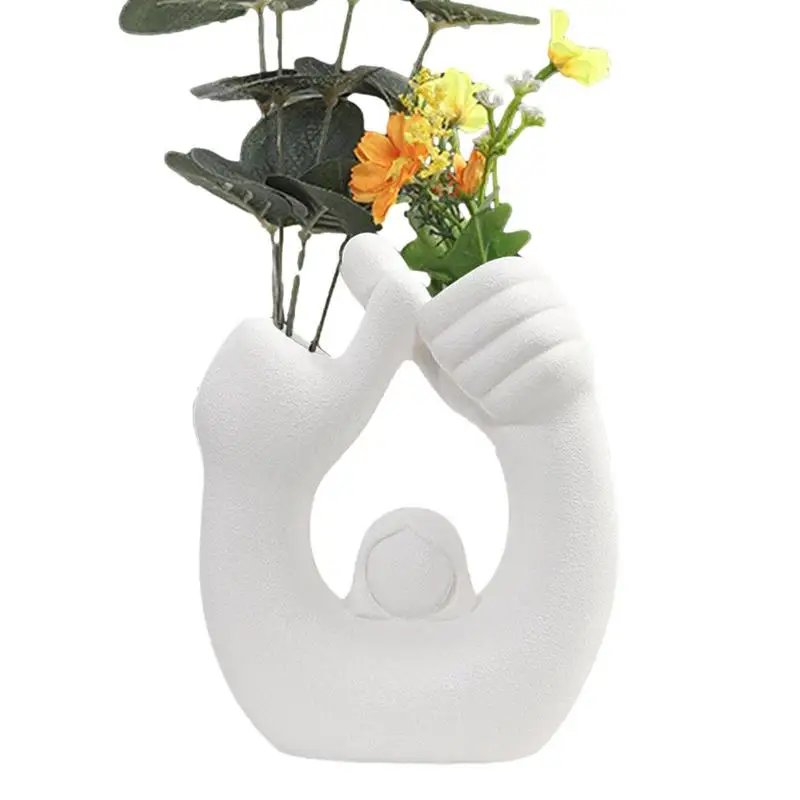 

White Black Ceramic Body Art Vase Girl Hands Decorative Ornament Flower Storage Living Room Decoration Style Home Decor