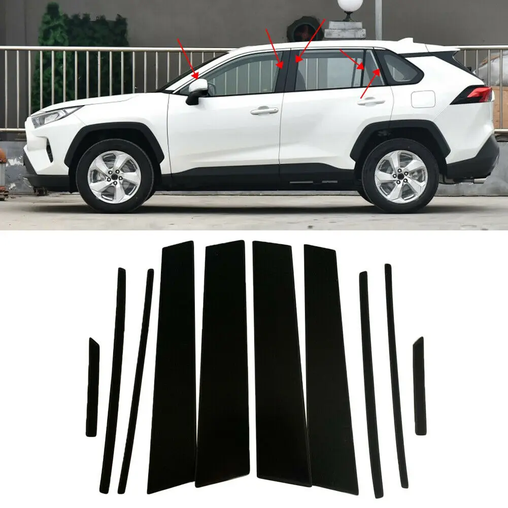Блестящее черное украшение наклейки на обшивку внешнего окна подходят для TOYOTA RAV4
