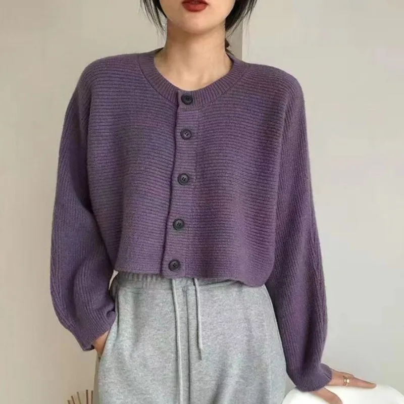 Кардиганы с рукавами летучая мышь женский осенний укороченный свитер нежный