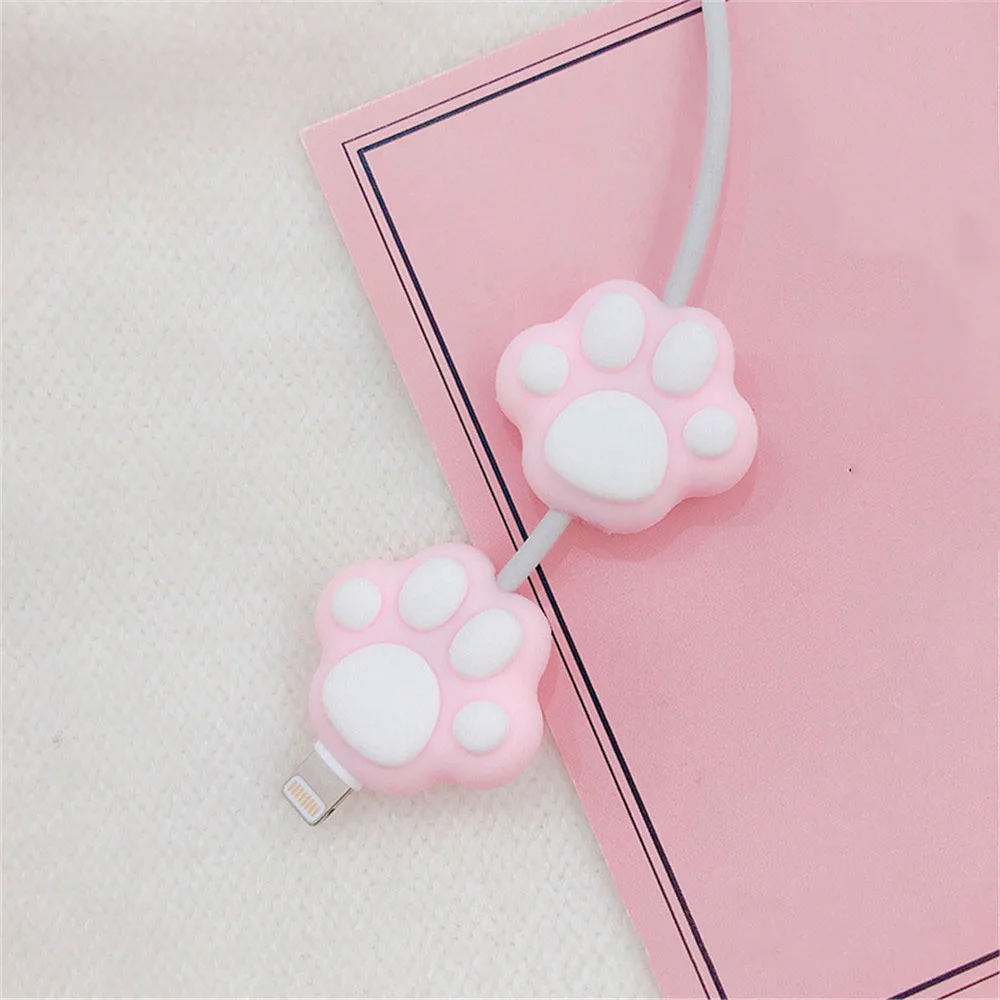 1-3Pcs Cartoon Cat Paw Mobile Phone Charger Protector Kawaii Cable Winder for IPhone Cable Charger Organizer Cord Protector