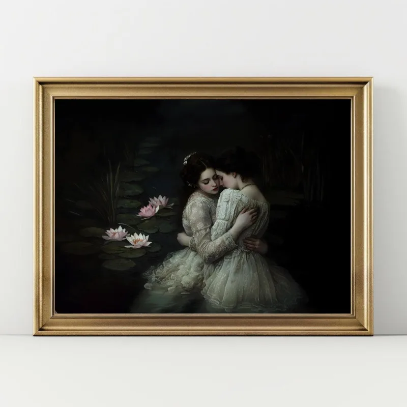 Постер Goth Moody в викторианском стиле с изображением поцелуев лесбийских подруг