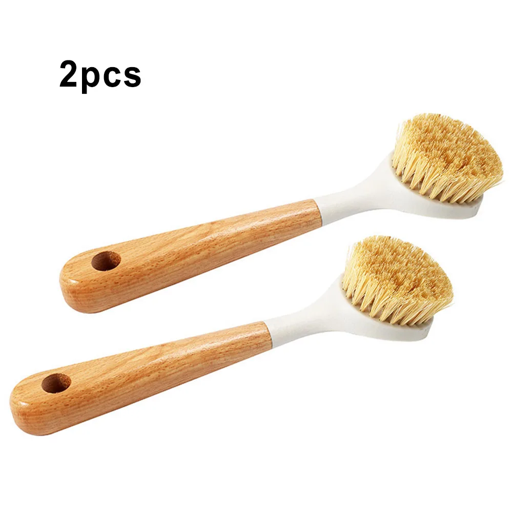 

2PCS Kitchen Wooden Long Handle Cleaning Brush Pan Pot Bowl Tableware Brush Dish Washing Brushes Home Kitchen Cleaning Tool