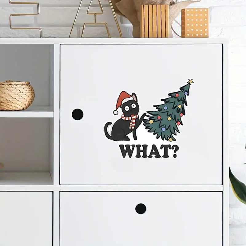 Рождественская наклейка Черный кот виниловая Любитель кошек наклейки