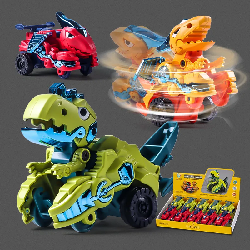 

2 PACK Dinosaur Inertia Car Toys for Kids Transforming Dinosaur Cars Push and Go Friction Powered Stunt Toddler Car Games