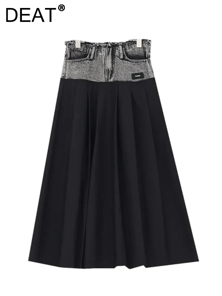 

Женская джинсовая юбка в стиле пэчворк DEAT, длинная юбка-трапеция контрастных цветов с высокой талией, 29L3964, для осени, 2023