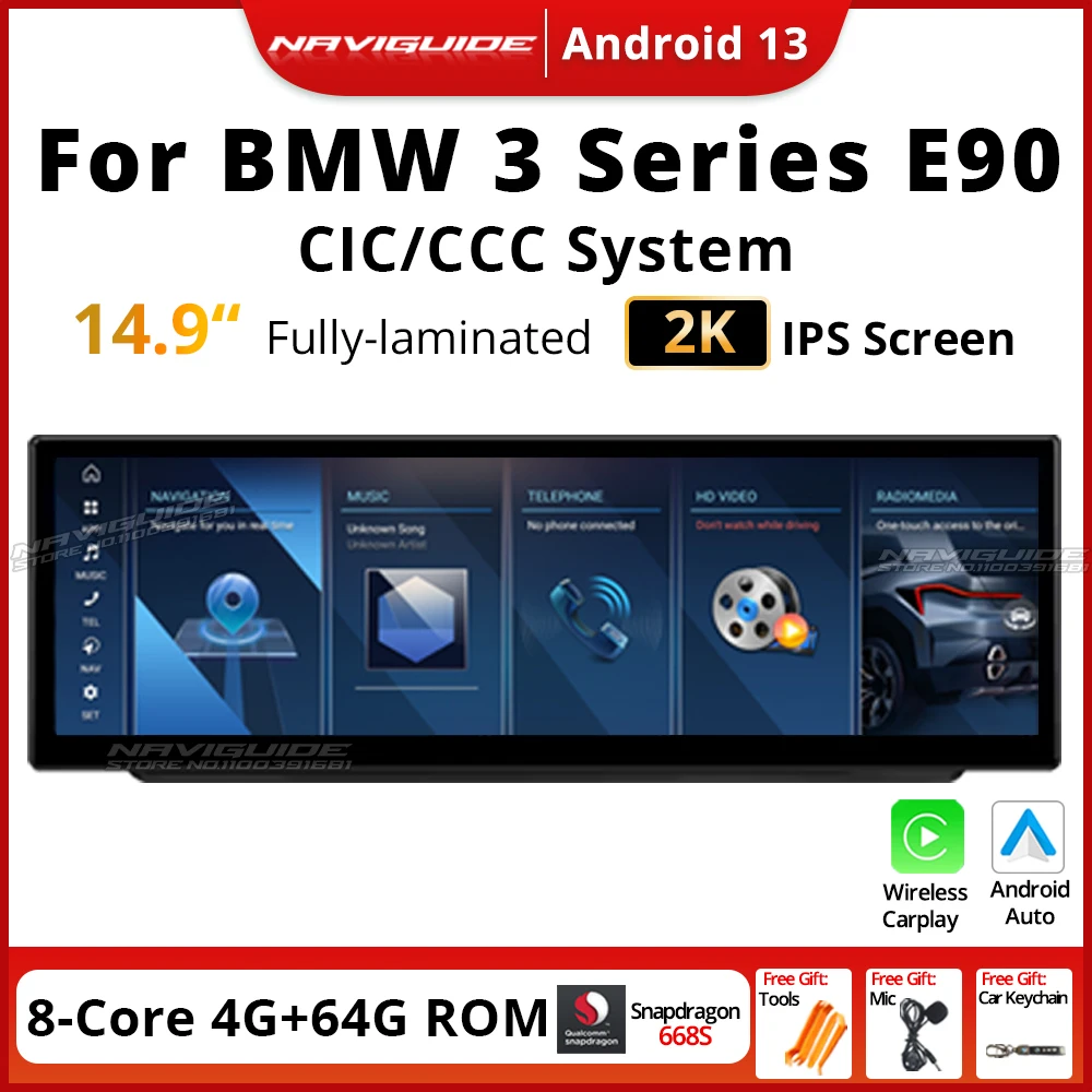 NAVIGUIDE 14 9 дюйма Carplay для BMW 3 серии E90 2004-2011 CCC CIC System CarRadio Мультимедийный плеер Android WIFI
