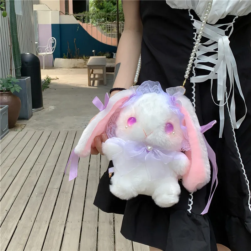 Magic Lolita Dressing Bunny Plush Toy Stuffed Unique Eyes Lace Rabbits Cuddly Plushies bow-knot Crossbody Backpack Bags