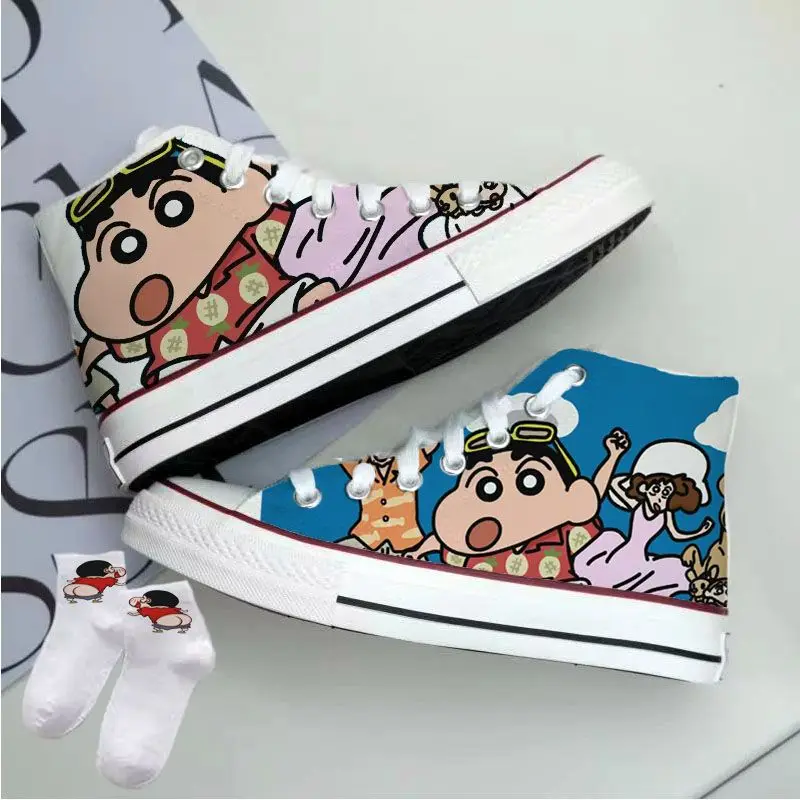 Kawaii Crayon Shin-Chan Canvas Shoes High Top Cute Cartoon Graffiti Versatile Sports for Men and Women Fashion Flat