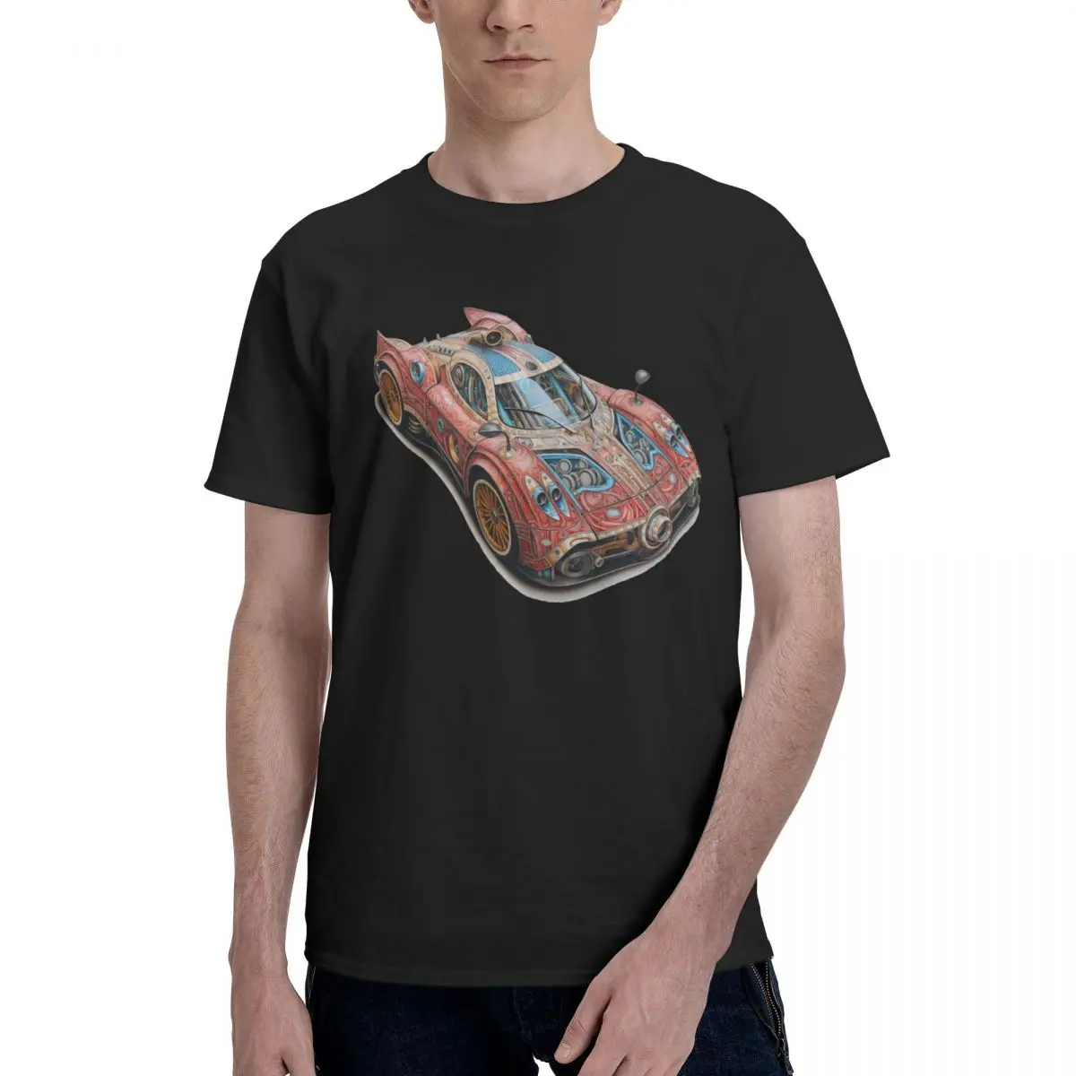 Speed Sports Car Novelty T-Shirts For Men Pencil Art Colored Cartoon Funny Custom T Shirts Summer Tops 100 Cotton Clothing